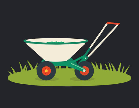 green and white garden cart on grass clip art preview
