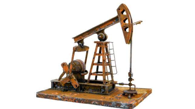 Oil pump jack on oilfield industry on transparent background