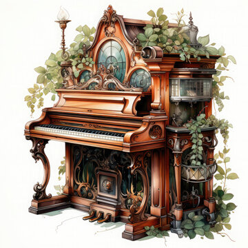 Watercolor Spinet, clipart Illustration, Generative Ai