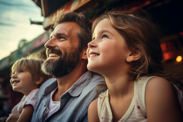 Family time children kids youth people friends spending time at season fairground amusement park, Generative AI