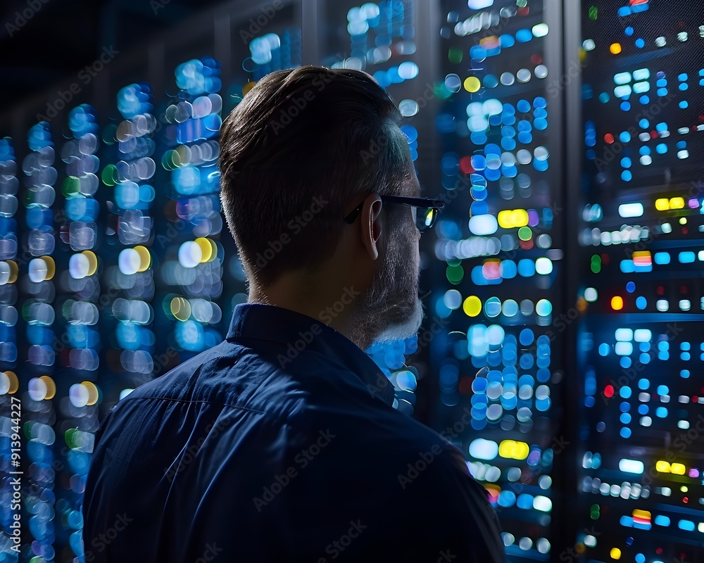 Poster it professional monitoring cloud servers and digital data flow in futuristic computing concept