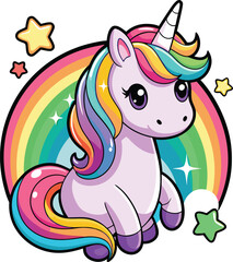 Fototapeta premium Rainbow Unicorn Cartoon Vector Icons Illustration Flat Cartoon Concept