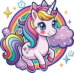 Rainbow Unicorn Cartoon Vector Icons Illustration Flat Cartoon Concept