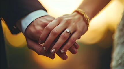 Intertwined Hands with Visible Wedding Rings Symbolize Eternal Love and Commitment