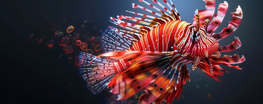 Striking red lionfish with flowing fins, 4K hyperrealistic photo