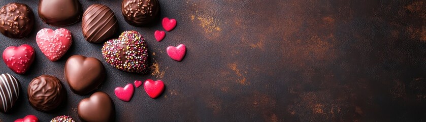 Chocolate candies. Top view with copy space.