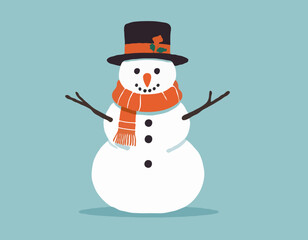 Vector drawing of a snowman wearing scarf and pot as a hat 
