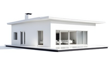 modern white one-story house model isolated on a white background