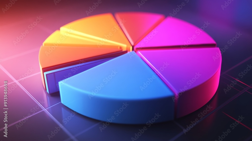 Aufkleber Radiant 3D pie chart with luminous segments, illustrating financial statistics dynamically.