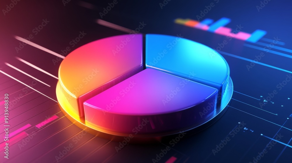 Poster Radiant 3D pie chart with luminous segments, illustrating financial statistics dynamically.