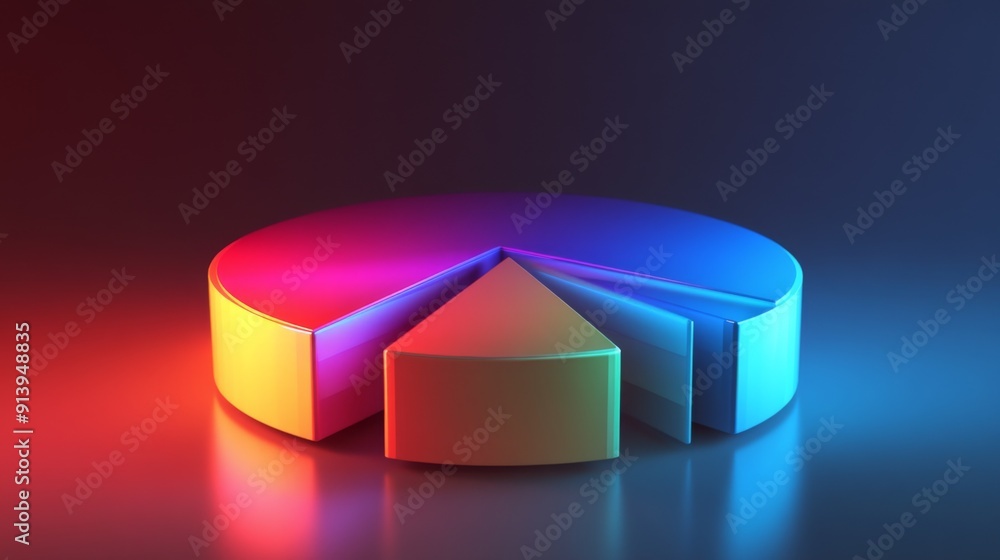 Poster Radiant 3D pie chart with luminous segments, illustrating financial statistics dynamically.