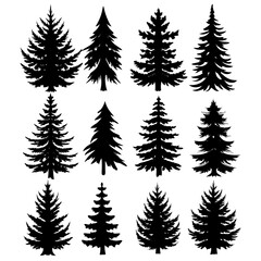 Obraz premium Elegant pine tree silhouettes on a clean, white background