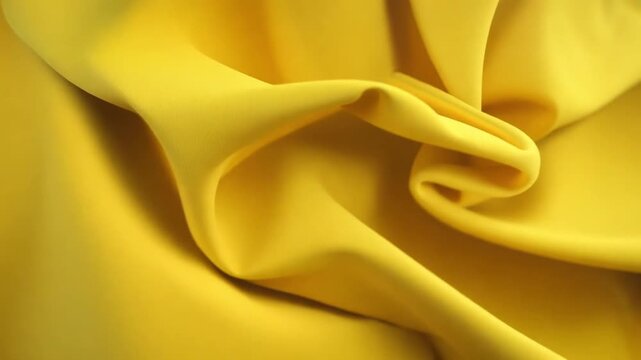 Solid sunny yellow cotton fabric background texture with waves and folds, abstract background, simulation