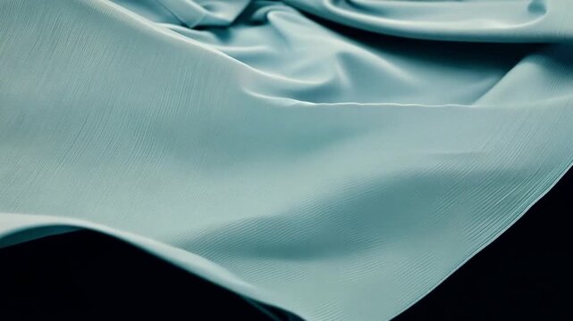 Solid light blue chambray fabric fluttering on a dark background, simulation