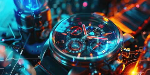 Fototapeta premium A close-up of a futuristic watch with blue and red