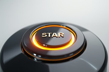 A push-button with a radiant 'star' symbol at its center, ready to be pressed. The button glows with an inviting light, drawing attention to itself.