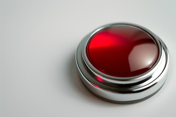 A close-up shot of a vibrant red push-button surrounded by a sleek silver frame, evoking a sense of modernity and functionality. The button's reflective surface adds a touch of sophistication.