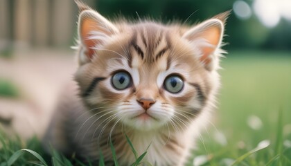 Fototapeta premium A curious cute kitten looking at the camera 