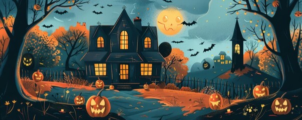 Trickortreat stop, spooky house, flat design illustration