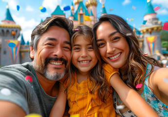 Portrait of happy family at a theme park
