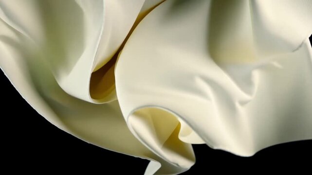 Flowing solid ecru muslin fabric on black background, simulation