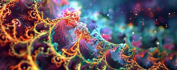Fractal patterns expanding infinitely into a kaleidoscope of colors and shapes, 4K hyperrealistic photo