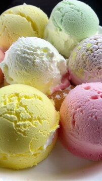 Delicious Ice Cream Parlor Scoop Selection Vanilla Strawberry Pistachio and other Flavors