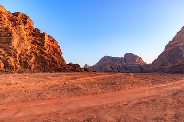 Landscape of the Wadi Rum desert in Jordan