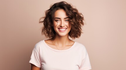 Obraz premium Young beautiful woman in casual clothing, joyful 