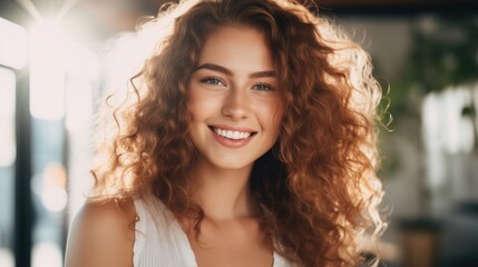 Fototapeta premium Young beautiful woman with a bright smile, 