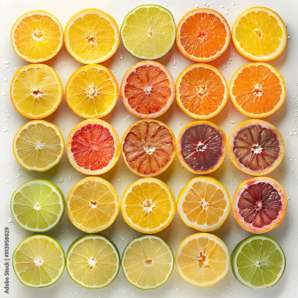 Poster vibrant citrus fruit slices arranged in a colorful and captivating display
