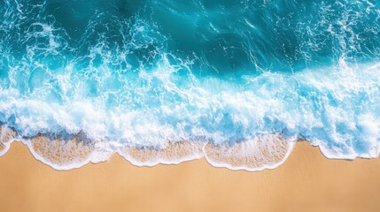 Obraz premium Blue wave on sandy beach backdrop 