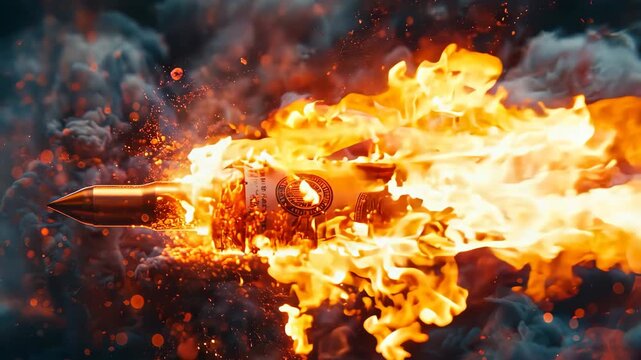 Flaming dollar bullet representing economic downturn and financial insecurity