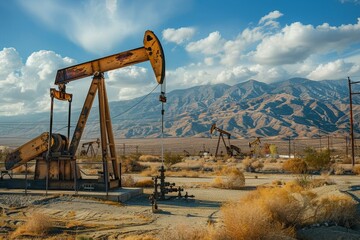 Fototapeta premium Oil Pumpjacks in a Desert Landscape
