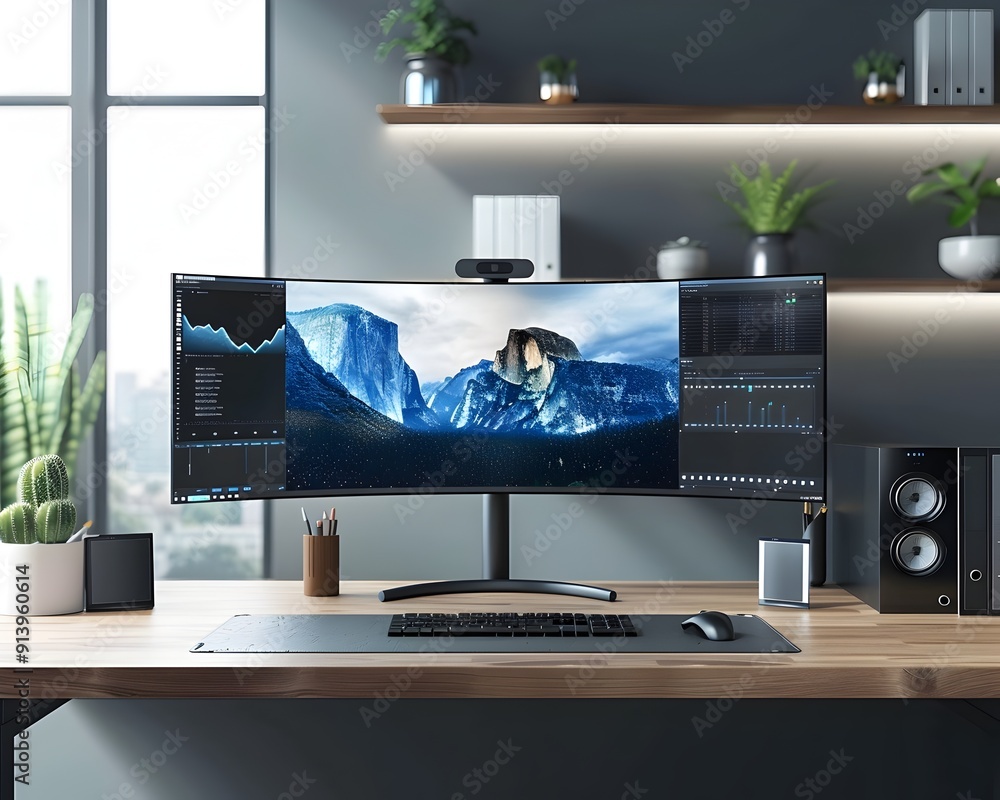 Aufkleber productive professional workspace with dual monitors and ergonomic setup for optimal business and wo