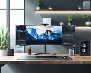 Productive Professional Workspace with Dual Monitors and Ergonomic Setup for Optimal Business and Work Productivity