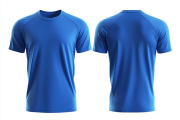 Two blue athletic t-shirts on white background