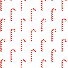 Seamless Pattern of Festive Red and White Candy Canes on White Background for Christmas