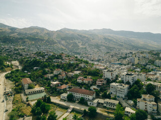 Obraz premium A view from the castle towards the center of the city of Gjirokaster, Albania in summertime