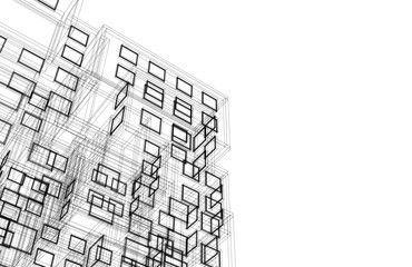 Abstract architectural drawing 3d rendering