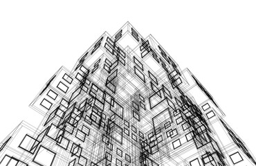 Abstract architectural drawing 3d rendering