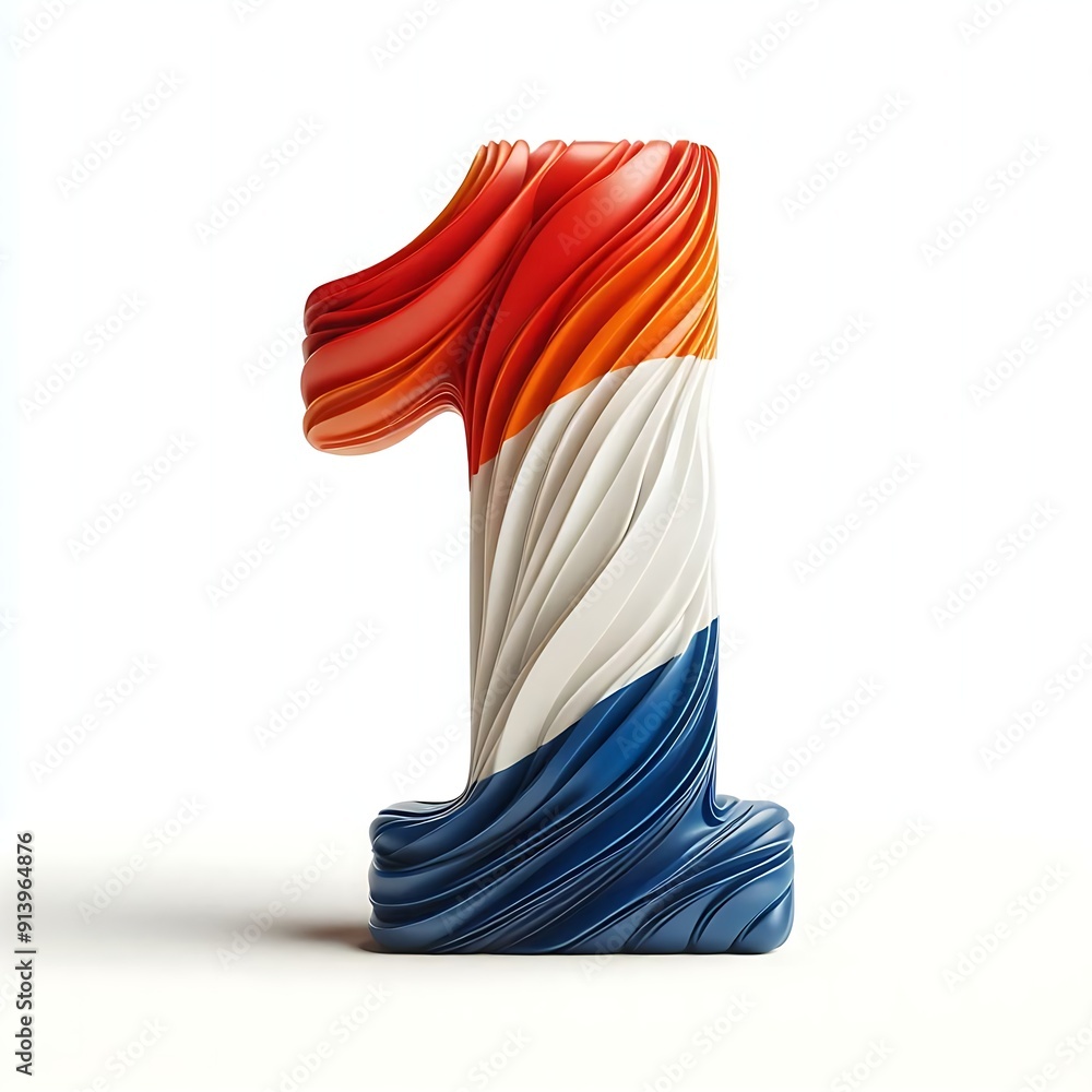 Poster the number 1 is made up of three different colors, blue, red, and white. the colors are arranged in 
