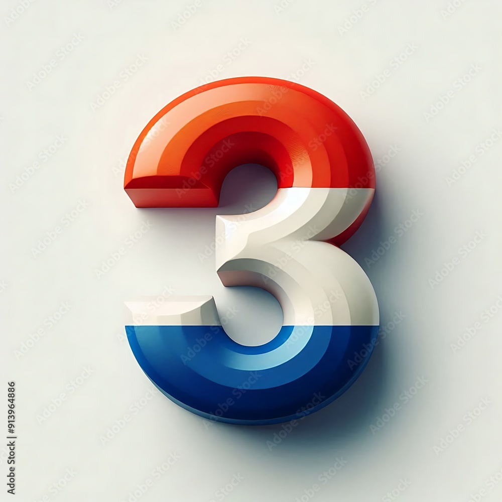 Poster the number 3 is in a red, white, and blue color scheme. the number is in a circular shape and has a 