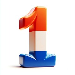 Fototapeta premium A colorful number 1 with a red, blue, and white stripe. The number is made of three different colors, which gives it a fun and playful appearance isolated on white background