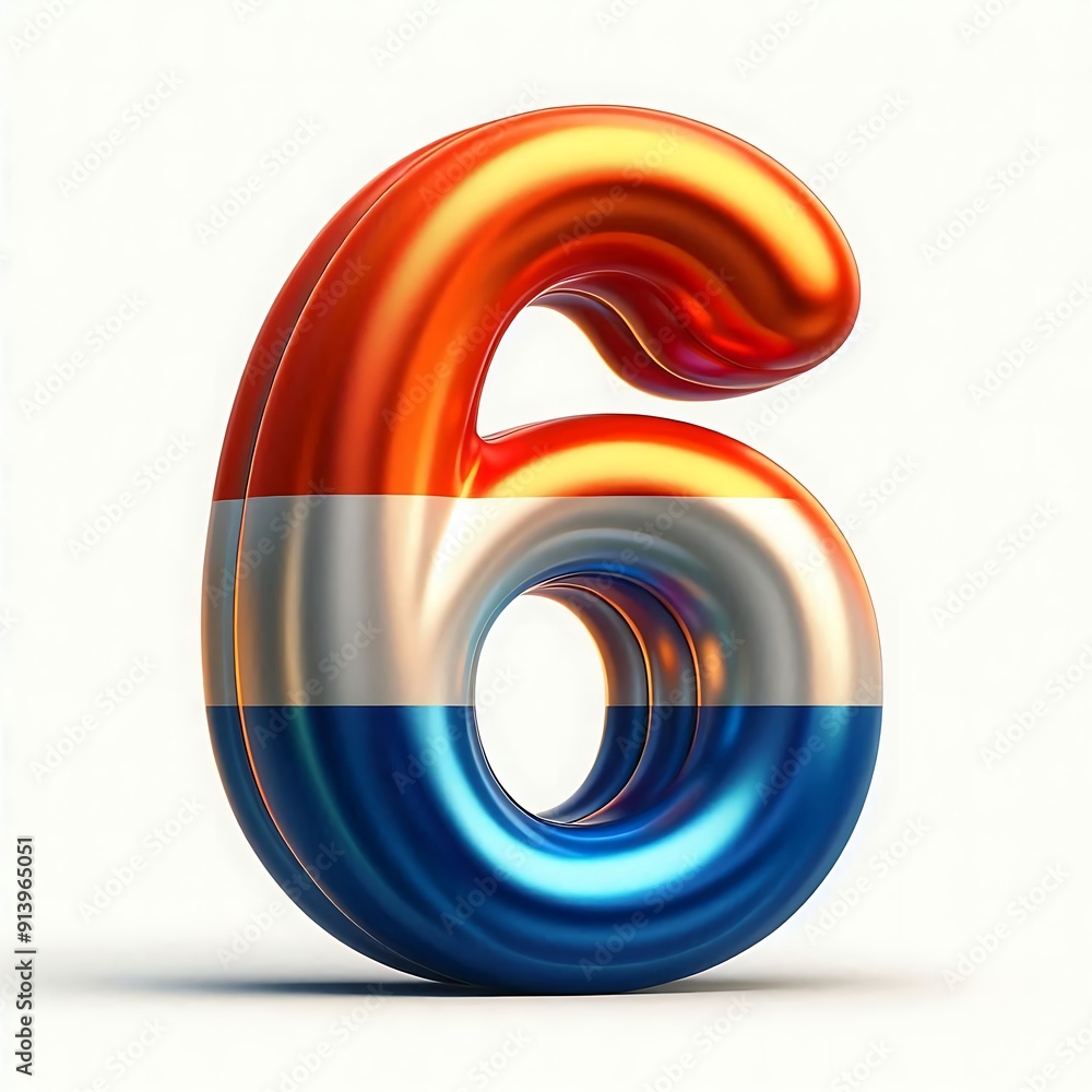 Poster a large, colorful number 6 is made of three different colors. the number is surrounded by a blue and