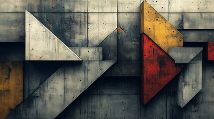 A modern abstract artwork featuring a geometric arrangement of concrete blocks in an industrial style. 