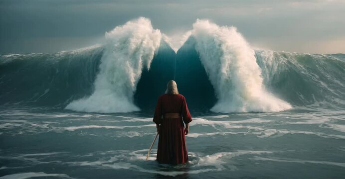 Moses Parting the Red Sea, christian background, motion loop