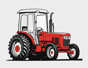 A hand drawn art of a red tractor