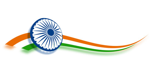 Vector illustration of wavy India flag with Ashoka Chakra on transparent background