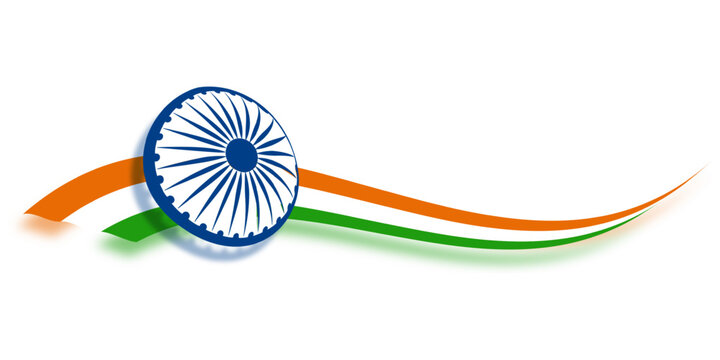 Vector illustration of wavy India flag with Ashoka Chakra on transparent background